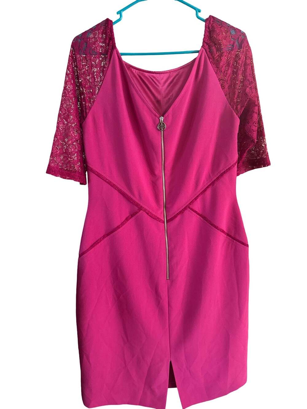 White House Black Market Magenta Lace Sleeve Sheath Dress with Front Zipper